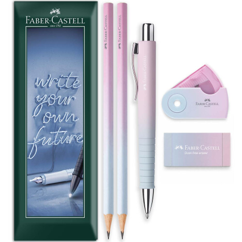Faber-Castell (Blushing Sky) Faber-Castell Flow Edition Set: Pencils Pen Eraser Sharpener