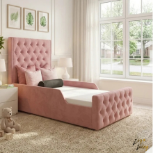 (Green Velvet, with Mattress(with Gaslift)) Luxury Kids Toddler Bed Frame Plush Velvet Gas Lift Storage& Mattress 3FT Single