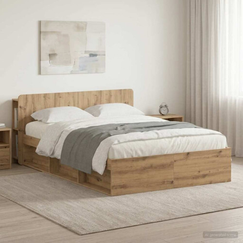 VidaXL vidaXL Bed Frame with Storage Artisan Oak 150 x 200 cm Engineered Wood