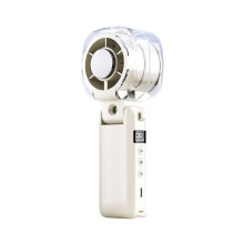 High-Speed Fan Desktop Folding Digital Display Neck-Hanging Ice Wind Humidifying Handheld Small Fan Beige