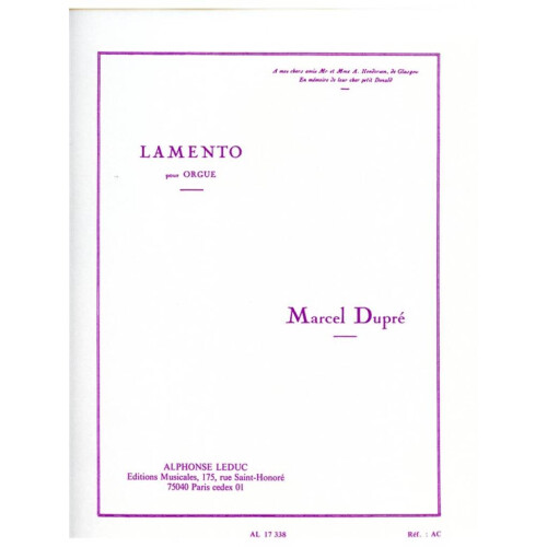 Dupre : Lamento - Orgue - AL17338 - 9790046173387