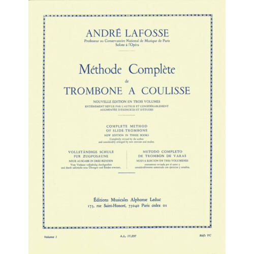 André Lafosse : Méthode de Trombone, Volume 1 - Trombone - AL17237 - 9790046172373
