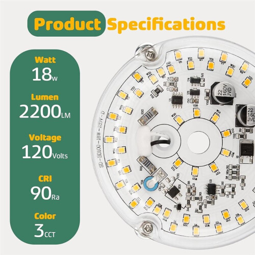 Kit de Substituição de Luz de Ventilador de Teto LED de 4 Polegadas 18W 3CCT Dimerizável, 120V Ideal para Casa e Local de Trabalho