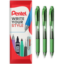 (Green) Pentel EnerGel X BL107 Retractable Gel Rollerball Pen, 3 Pack