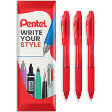 (Red) Pentel EnerGel X BL107 Retractable Gel Rollerball Pen, 3 Pack