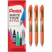 (Orange) Pentel EnerGel X BL107 Retractable Gel Rollerball Pen, 3 Pack