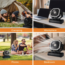20000mAh Buiten Camping Ventilator met Afstandsbediening Verlichting 4 Snelheden voor Vissen Draagbare Elektrische Ventilator Zwart