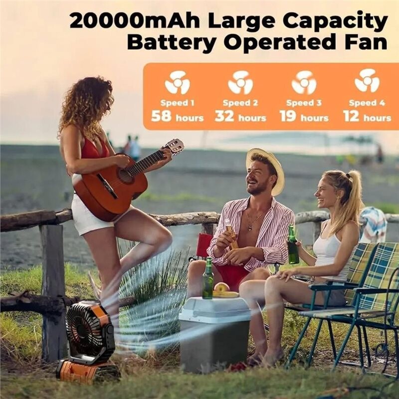 20000mAh Battery Operated Fan Portable Rechargeable Desk/Camping Fan ...