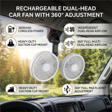 Portable Dual USB Fan 360 Rotatable Car Cooling Fan with Suction Cup for Car Windshield