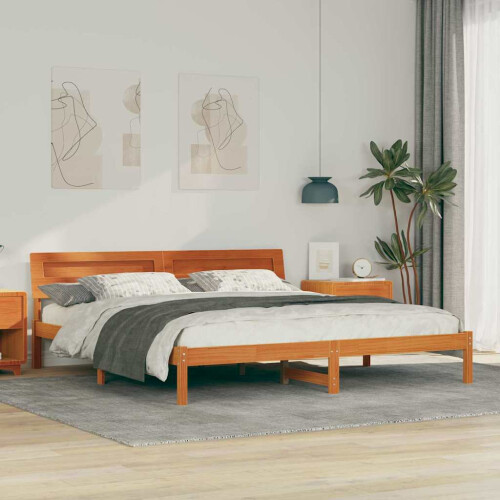 VidaXL vidaXL Bed Frame with Headboard Wax Brown 180 x 200 cm Solid Pine Wood