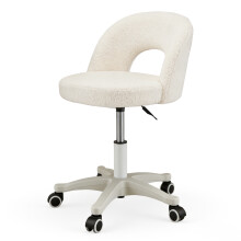 Sherpa Vanity Chair on Wheels, Adjustable Swivel Makeup Stool with Padded Seat, Modern Dressing Chair for Bedroom Home Office White