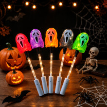 5PCS Halloween Ghost Wand LED Light-Up Handheld Lamp Warm White 3 Modes for Trick-or-Treating Party Festival Night Parade Decor