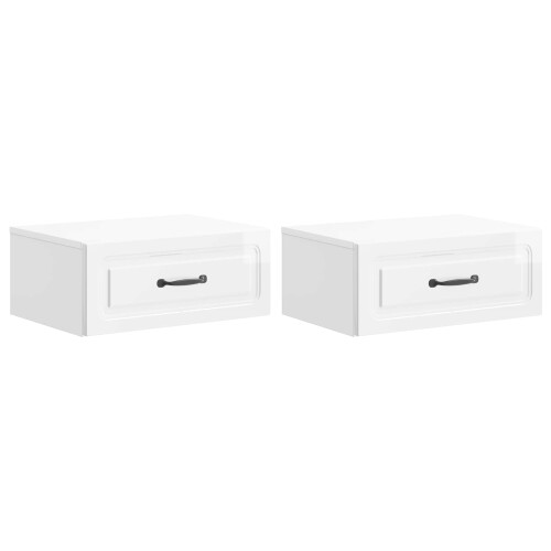 VidaXL vidaXL Wall-Mounted Bedside Cabinet with Drawer 2 pcs High Gloss White