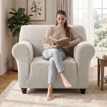 (1 Seater, Beige) Spandex Sofa Cover Anti Allergic Elastic Fit Furniture Pet Protector Stretch Couch