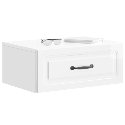 VidaXL vidaXL Wall-Mounted Bedside Cabinet with Drawer 2 pcs High Gloss White 1