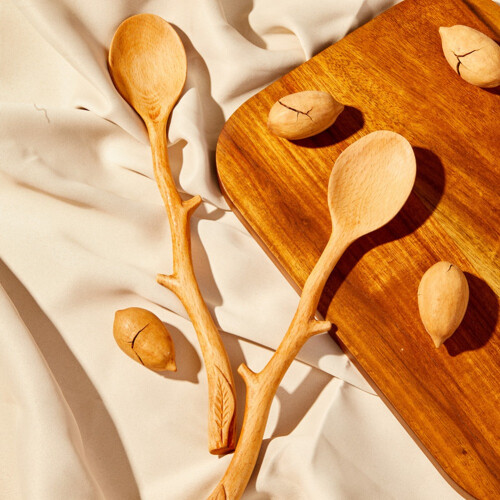 5 Pcs Japanese Style Beech Spoons,Branch Shape Long Handle Scoop,Coffee Stirring Spoon,Tableware 2
