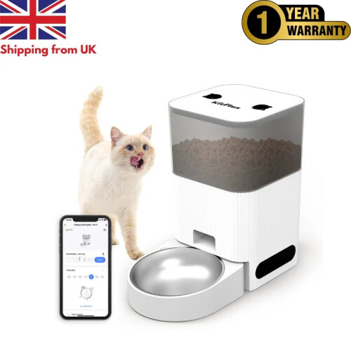 KITPLUS Automatic Cat Feeder, APP Control with Timer, Cat Food Dispenser, Locked Lid,