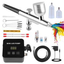 Airbrush Compressor Kit 25PSI, Dual Action Airbrush Set with 0.2/0.3/0.5mm Nozzles, Hose & Cleaning Kit for Painting Nail Art Cake Model DIY