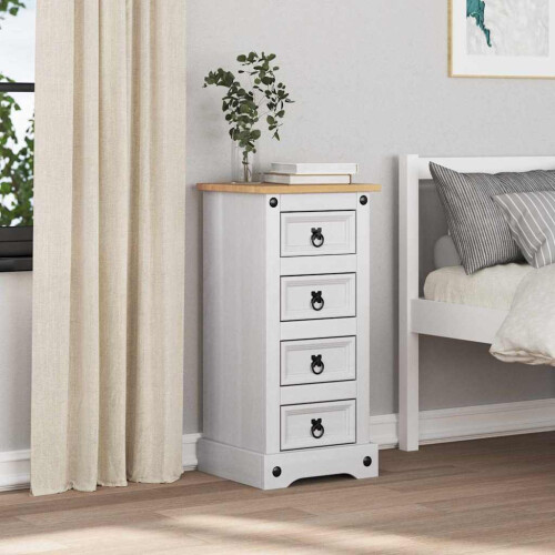 VidaXL vidaXL Bedside Table Corona White 35 x 32.5 x 74 cm Solid Pine Wood 2