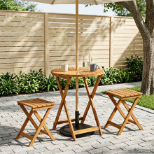 vidaXL Folding Garden Table Natural Ø60 x 75 cm Solid Acacia Wood