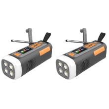 2X Radio FM/DAB D'Urgence 4 500 MAh, USB, Solaire, Manivelle, Alimentation 3 Voies pour Camping en Plein Air.