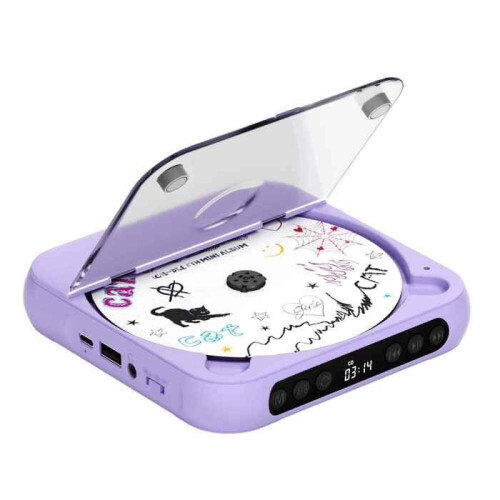 Bluetooth CD-spiller - BYTELIKE - Mini bærbar - Lilla - Bluetooth 5.3 - 2000 mAh batteri - 2W høyttaler