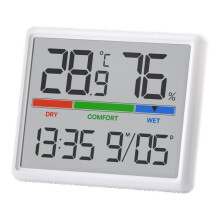 Cyfrowy termometr i higrometr, eleBite, ekran LCD, zegar/kalendarz, format 12/24-godzinny, konstrukcja magnetyczna lub z podstawką