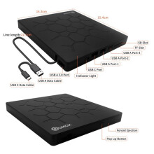 Qumox ekstern DVD CD-brenner, 7-i-1 ekstern CD/DVD-leser, Plug & Play, USB 3.0 Type-C, 4 USB-porter, 2 TF/SD-kortspor for PC