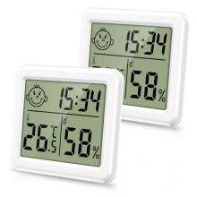 Zestaw 2 cyfrowych termometrów i higrometrów, 3,2-calowy monitor temperatury i wilgotności w pomieszczeniach LCD, wyświetlacz czas