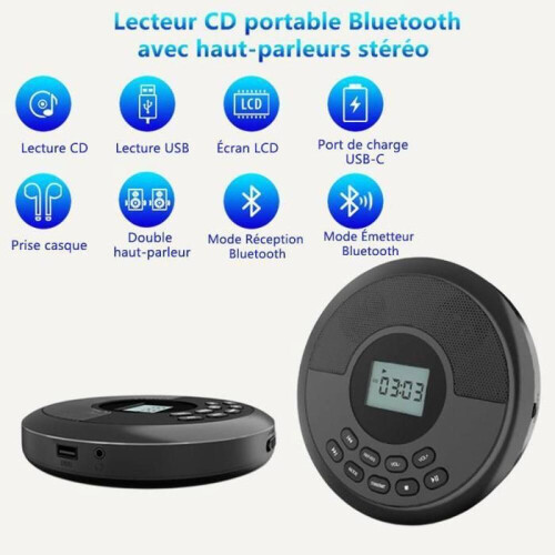 Φορητό CD Player Bluetooth σε μαύρο χρώμα - Ενσωματωμένα ηχεία, USB, Μπαταρία 15 1