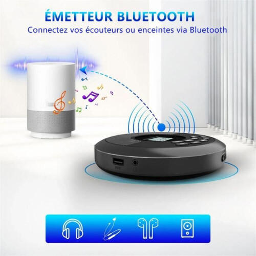Φορητό CD Player Bluetooth σε μαύρο χρώμα - Ενσωματωμένα ηχεία, USB, Μπαταρία 15 2