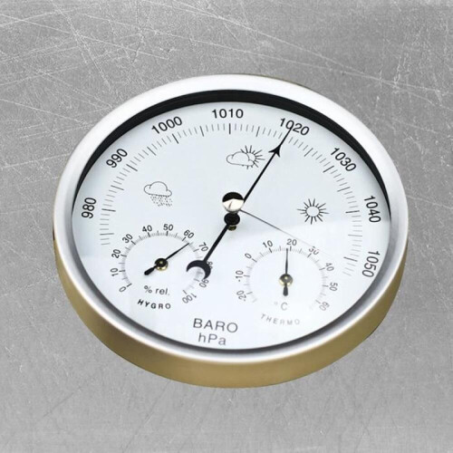 Vejrstation - Termometer - Barometer - Hygrometer - Rustfrit stål - Ø14 cm 1