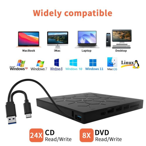 Εξωτερικός εγγραφέας DVD CD Qumox, εξωτερική συσκευή ανάγνωσης CD/DVD 7 σε 1, 1