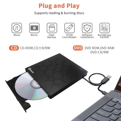 Εξωτερικός εγγραφέας DVD CD Qumox, εξωτερική συσκευή ανάγνωσης CD/DVD 7 σε 1, 2