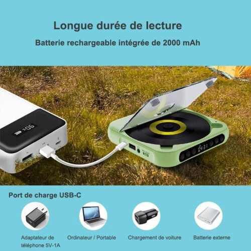 Bluetooth CD-spiller - BYTELIKE - Ultratynn - 2000 mAh batteri - Bluetooth 5.3 - 2W høyttaler 1