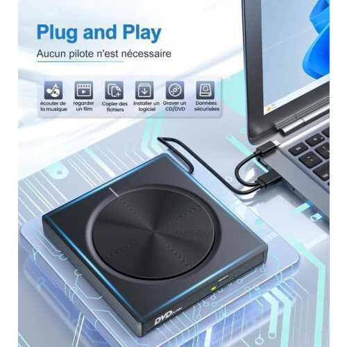 Εξωτερική συσκευή ανάγνωσης/εγγραφής CD/DVD FOSMET, USB 3.0 και USB-C εγγραφής 1