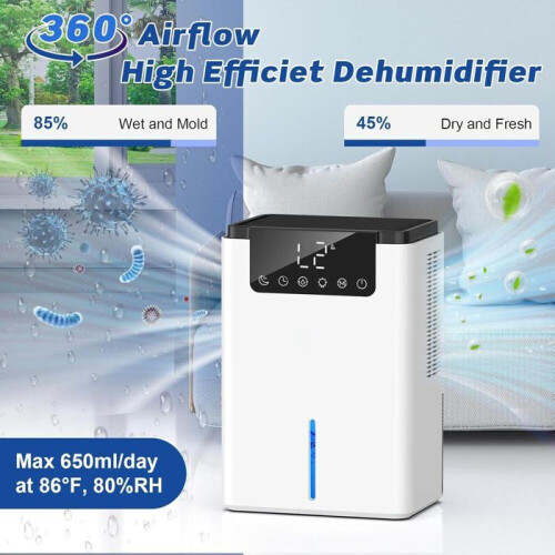 Αφυγραντήρας αέρα 2000ML, 30dB, 500ml/ημέρα, 2 επίπεδα αφύγρανσης, λειτουργία 1