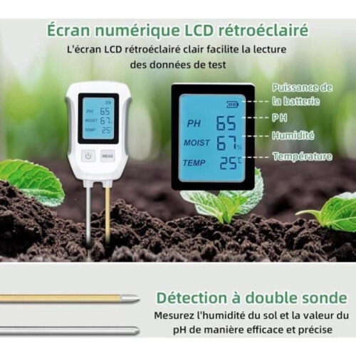 Testeur de Sol 3 en 1 - KZQ - pH, Température, Humidité - Écran LCD Rétroéclairé - Conception Durable 2