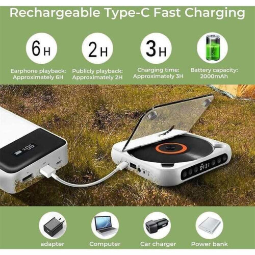 Leitor de CD compacto com Bluetooth e reprodução via USB para todas as suas viagens. 1