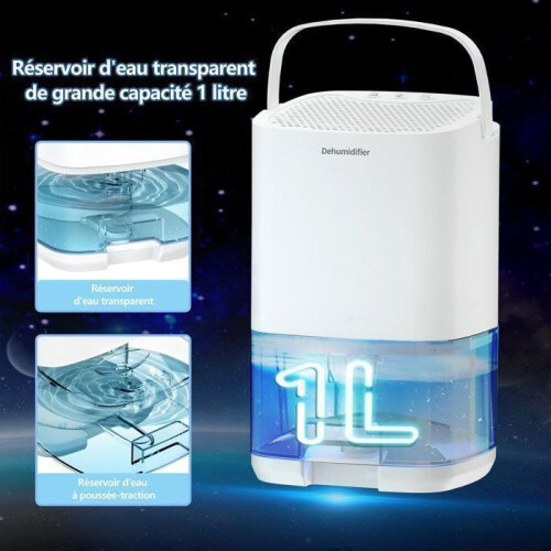 Φορητός Αφυγραντήρας Αέρα 1000ML, 350ml/Ημέρα, με 7 Χρωματιστά LED και Αυτόμ 2