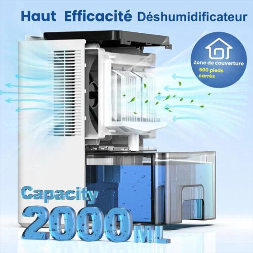 Αφυγραντήρας αέρα 2000ML, 30dB, 500ml/ημέρα, 2 επίπεδα αφύγρανσης, λειτουργία 2
