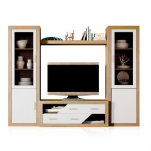 Salón modular con gran capacidad de almacenaje en cambria y blanco 250 cm Nuka V5