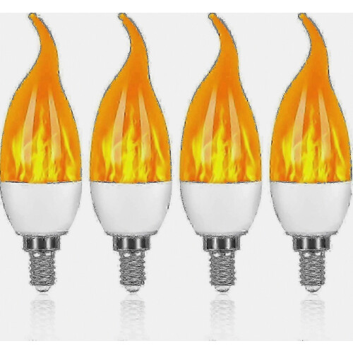 4 Pack 3W E14 LED Flame Effect Light Bulbs with 3 Lighting Modes Decorative Bulbs