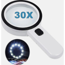 Μεγεθυντικός φακός 30x με 12 φώτα LED για ηλικιωμένους, γραμματόσημα, κέρματα και