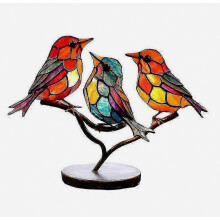 Stained Glass Birds on Branch Desktop Ornaments Metal Bird Sculpture Ornaments