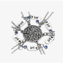 Set di 6 collane per coppie, collana con pizza e strass, collana "Migliori amici per sempre", set di collane per migliori amici.