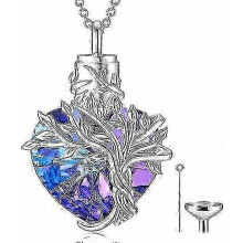 Heart Tree of Life Urn Necklace for Ashes Sterling Silver Cremation Jewelry with Crystal w/Funnel Filler Memorial Jewelry Gifts for Wom