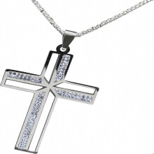 Religious Crystal Crucifix Pendant Necklace Stainless Steel Neckchain for Men and Women Stylish Faith Symbol Jewelry