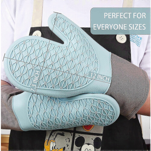 5pc Blue Silicone Oven Mitts Set Heat Resistant for Cooking Baking 1