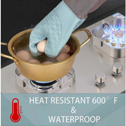 5pc Blue Silicone Oven Mitts Set Heat Resistant for Cooking Baking 2